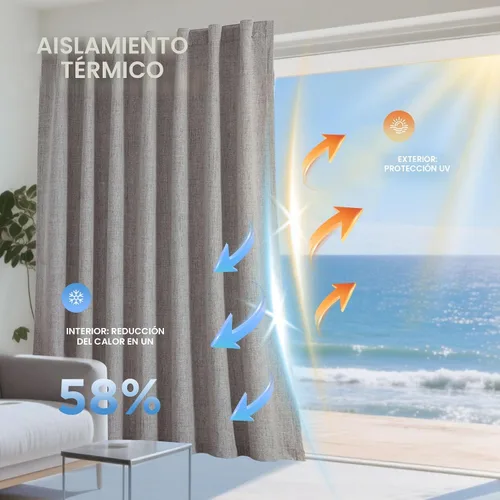 Vista 4 de Joydeco - Cortinas opacas para dormitorio - Cortinas de lino natural de 37 X 63 pulgadas, cortinas con aislamiento térmico 100% opacas que bloquean