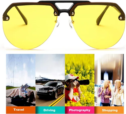 Vista 2 de KYMISINKY Gafas de sol de aviador sin montura de gran tamaño para mujeres hombres medio gafas marco UV400 protección parasol sombra KY7000S