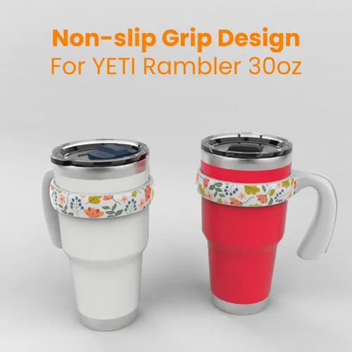 Vista 2 de Mango para vaso YETI de 30 onzas, mango blanco con patrón de flores, 1 paquete