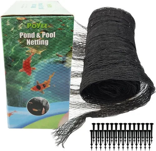Vista 8 de POYEE Red de estanque de 10 x 10 pies para hojas, red de hoja, red de estanque con pequeña malla fina que protege a los peces Koi de pájaros, gatos