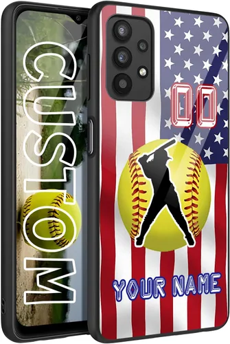Vista 11 de Personalized Baseball Softball vs Name Number US Flag Decor Rubber Cover Phone Case for Galaxy America Fire