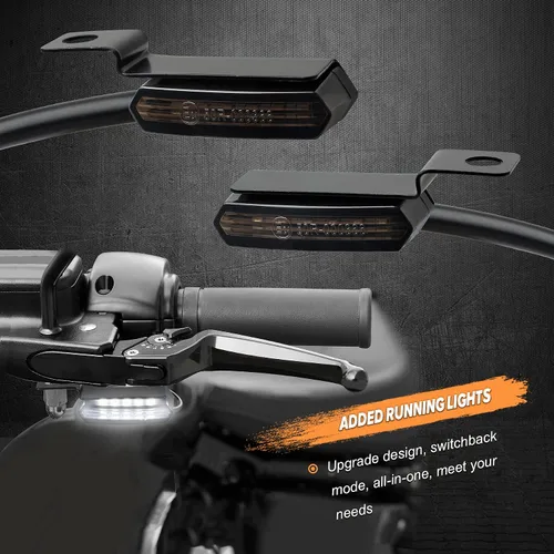 Vista 3 de NTHREEAUTO Señales de giro secuenciales de manubrio delanteras, intermitentes LED de flujo para motocicleta, mini luz de marcha compatible