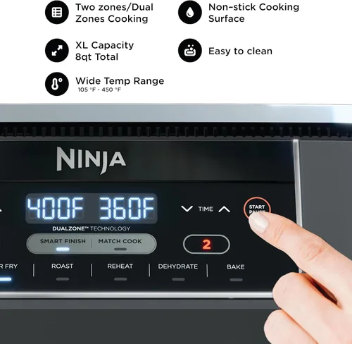 Vista 2 de Ninja DZ201 Foodi - Freidora de aire de 8 cuartos (8 qt) 6 en 1 con tecnología DualZone, 2 cestas con 2 canastas de freír independientes, Match Cook