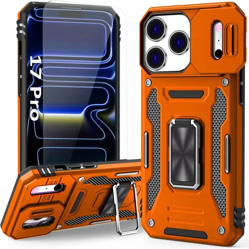 Vista 45 de Funda compatible con iPhone17 Pro con soporte, cubierta de cámara y protector de pantalla HD, doble capa a prueba de golpes, protección contra