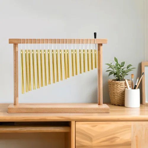 Vista 6 de 20-NOTE - Campanilla de viento de una hilera, instrumento de percusión musical de 20 barras con mazo para decoración de aula, oficina, regalo