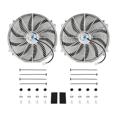 Vista 21 de Juego de 2 ventiladores eléctricos universales delgados, tire/empuje, 7 pulgadas, negro, 12V 80W, kit de montaje de alto rendimiento para radiador