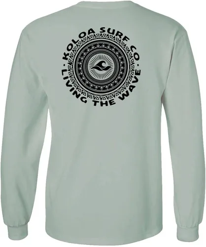 Vista 23 de Koloa Surf - Camiseta de algodón de manga larga con logotipo de círculo tribal para hombre, talla regular, grande y alta Azul acuático/logotipo