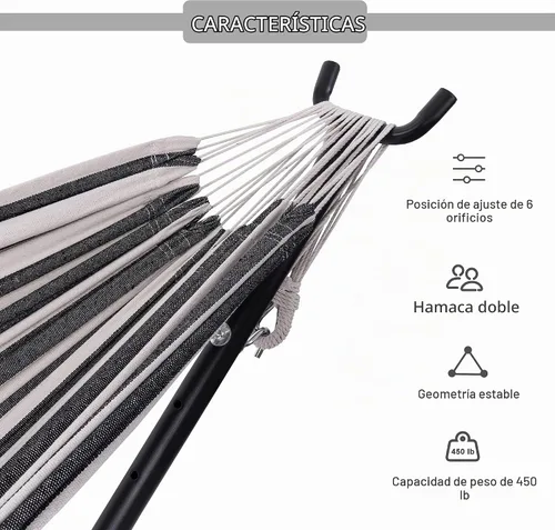 Vista 5 de Prime Garden - Hamaca con soporte para exterior, soporte de acero resistente y ahorro de espacio con capacidad de 450 lb, hamaca doble con bolsa