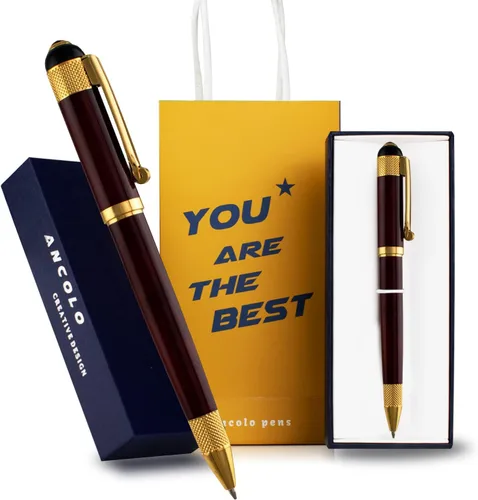 Vista 12 de Ancolo Bolígrafo de regalo personalizado, juego de regalo de negocios de lujo, bolígrafo con 2 recambios de tinta negra, cuerpo de metal