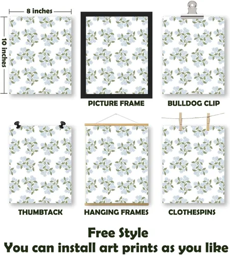 Vista 2 de Pleonox Juego de 4 impresiones artísticas florales de hortensias con lazo azul coqueta verde salvia de 8 x 10 pulgadas, con texto en inglés «How