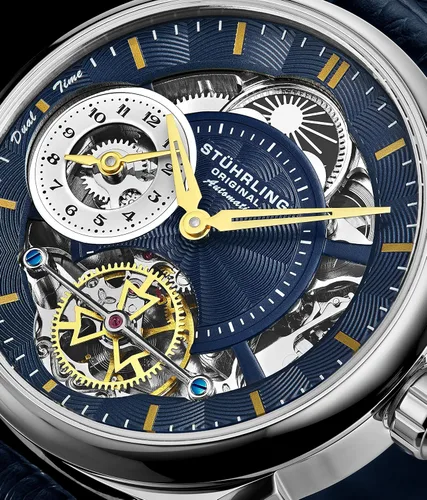 Vista 2 de Stuhrling - Reloj de vestir automático para hombre de acero inoxidable con movimiento mecánico de esqueleto automático con subesfera de tiempo