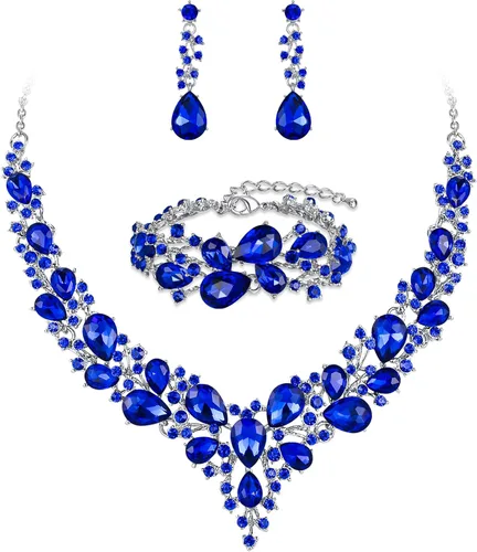 Vista 26 de BriLove - Juego de joyas de boda con cristales austriacos, collar, aretes y pulsera para mujer 01-Tono plateado transparente