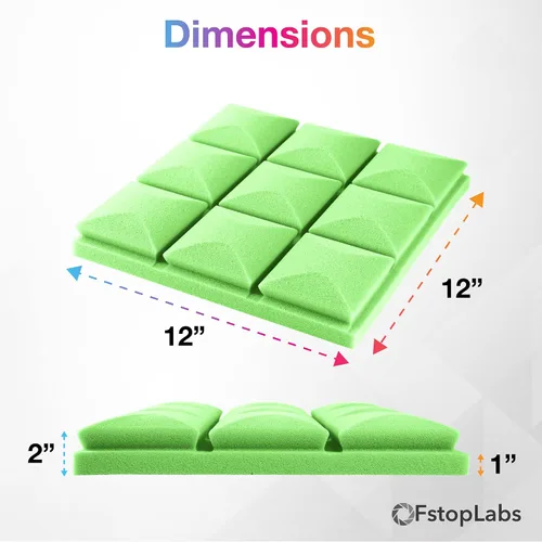 Vista 4 de Paneles de espuma acústica de 2 x 12 x 12 pulgadas, absorción acústica de sonido, para aislamiento acústico (paquete de 12, verde)