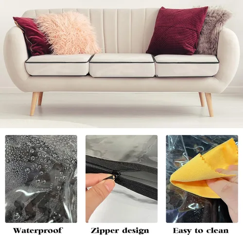 Vista 3 de 4 fundas de cojín de plástico para sofá – Funda impermeable de PVC transparente para sofá contra arañazos de gato, perro, 28 x 28 x 9 pulgadas