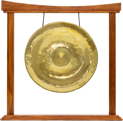 Vista 4 de Gongs de pezón dorado tailandés en soportes, incluye gong, tu elección de soporte y maza/tono brillante transparente/gong fabricado en Tailandia