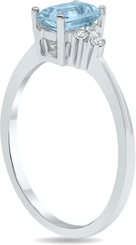 Vista 2 de Gemstone and Diamond Ring in 10K White Gold (Available in Emerald, Sapphire, Blue Topaz, Amethyst, and more)
