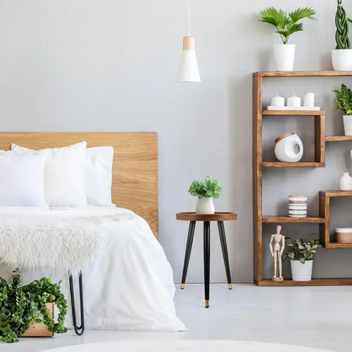 Vista 7 de KGPLOME Soporte para plantas para interiores, mesa de madera de nogal de mediados de siglo, soporte alto de metal resistente para macetas, mesa
