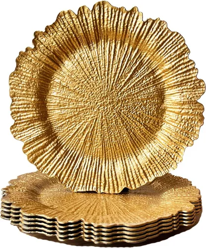 Vista 15 de Platos Base Blancos Antiguos, Platos Base Redondos de 13" para Platos de Cena, Juego de 6 Platos Base de Plástico para Bodas, Fiestas, Decoración