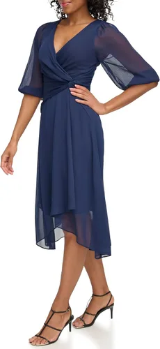 Vista 2 de DKNY Womens 34 Balloon Sleeve Twist Front Chiffon Midi Dress