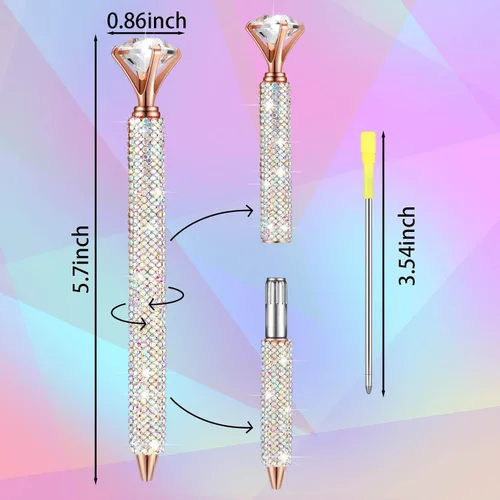 Vista 2 de Lincia 4 bolígrafos con diamantes en la parte superior con bolígrafo de cristal de strass para mujeres, bolígrafo de tinta con recambios