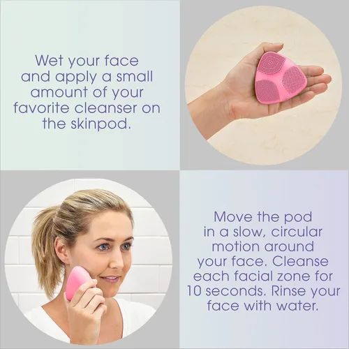 Vista 5 de True Glow by Conair Skinpod Cepillo de limpieza facial de silicona con 3 zonas de cepillo, funciona