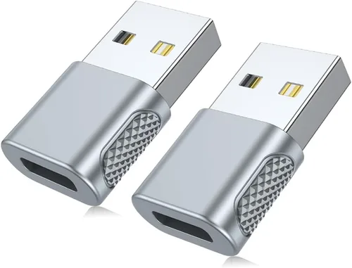 Vista 10 de Adaptador USB-C hembra a USB-A macho (paquete de 2), carga rápida de 18 W, transferencia de datos de 480 Mbps, soporte de audio y CarPlay