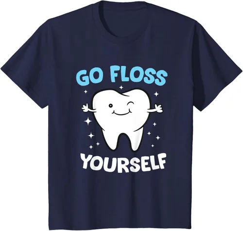 Vista 90 de Camiseta higienista dental, asistente dental, Go Floss Yourself dentista, Negro, S