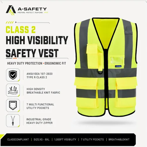 Vista 7 de A-SAFETY Chaleco de Seguridad Reflejante de Alta Visibilidad con Logo Personalizado (XS-8XL)