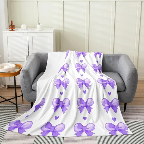 Vista 15 de Erosebridal Manta de franela con nudo de lazo para niñas, 40 x 50 pulgadas, diseño de rayas de diamante, para sofá cama y cama de vellón para niños