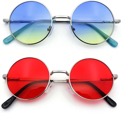 Vista 13 de SA106 Gafas de sol hippie redondas con lentes de gradiente de color de verano
