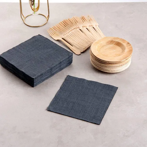 Vista 4 de Restaurantware Luxenap - Servilletas de cena de 2 capas de 15.5 x 15.3 pulgadas, 50 servilletas desechables, sensación de lino con hilos blancos