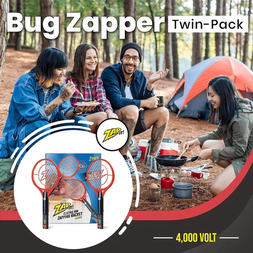 Vista 2 de Zap It Bug Zapper - Raqueta mata mosquitos recargable de 4000 voltios, cable de carga USB, Paquete de 2