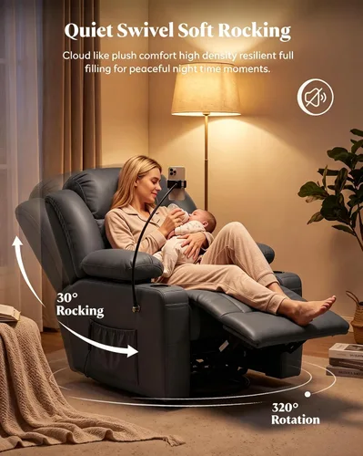 Vista 6 de Silla reclinable giratoria eléctrica con reposabrazos ajustables Gris