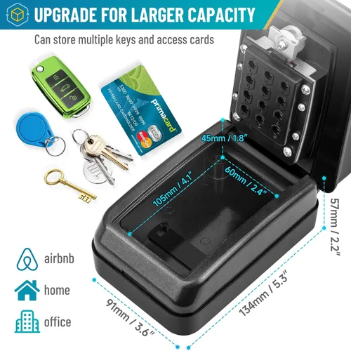 Vista 4 de Caja de bloqueo de llave con código, caja de seguridad montada en la pared para llaves con código reposable, caja de seguridad para exteriores