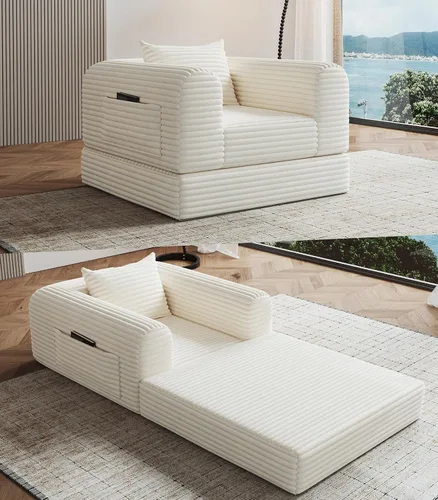 Vista 9 de Sillón versátil 2 en 1 sin hueso, tumbona para interiores, sillas convertibles, sofá cama, sofá cama plegable de gran tamaño, cómodo sofá futón