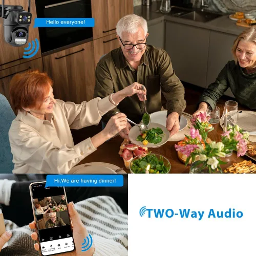 Vista 6 de Cámara de seguridad al aire libre 2.4G WiFi cámaras de seguridad para el hogar al aire libre enlace de doble lente 360° vista con tarjeta SD 128G