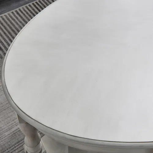 Vista 6 de Mesa de centro con cajón, mesa central ovalada de madera maciza con estante de almacenamiento, mesa de sala de estar tradicional con elegante