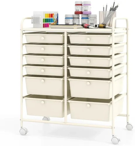 Vista 38 de DREAMADE Carrito rodante con cajones de almacenamiento, carrito utilitario con cajones de plástico extraíbles, ruedas con cerradura, carrito de arte