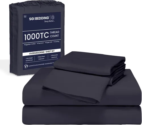 Vista 25 de SGI Bedding 108" x 108" Juego de sábanas de 4 piezas de tamaño Alaskan King de 1000 hilos 100% de algodón egipcio - Sábanas de bolsillo profundo