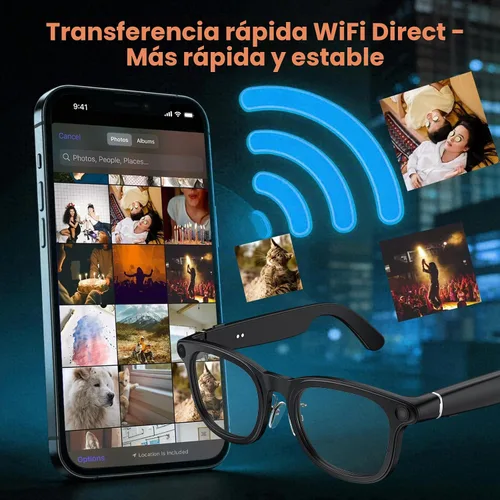 Vista 11 de Gafas inteligentes para cámara AI, gafas de sol de video 4K con estuche de Negro