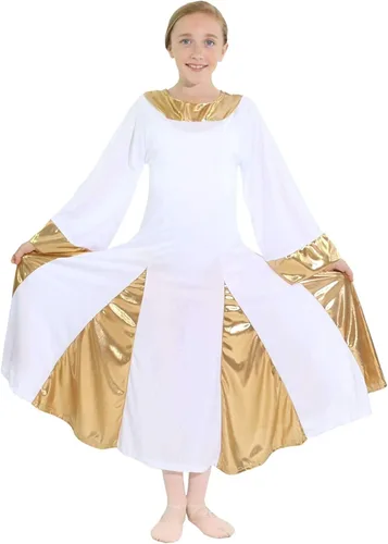Vista 3 de Danzcue Vestido de alabanza para niñas Plata real brillante