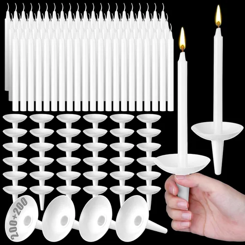 Vista 8 de MTLEE 50 juegos de velas blancas de vigilia de iglesia a granel con protectores de goteo de velas de plástico para servicio de velas, Navidad