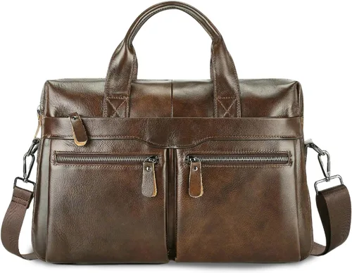 Vista 8 de FANDARE Maletín de cuero vintage para hombre, bolso de mano para portátil