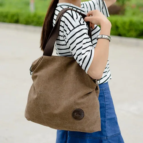 Vista 6 de ELEOPTION Bolso de hombro de la lona del estilo simple de la vendimia de las mujeres del bolso del bolso del shopper Hobo del bolso para las mujeres