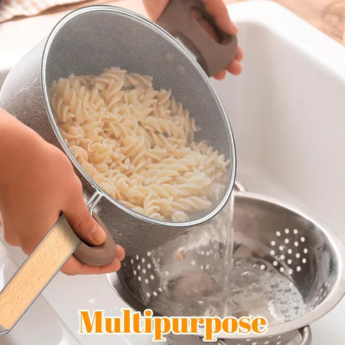 Vista 7 de Pantalla contra salpicaduras de grasa de 8.3 pulgadas, protector de salpicaduras de grasa de acero inoxidable con mango de madera, protector contra