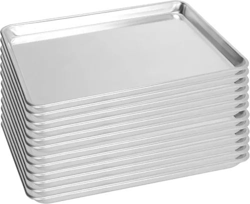 Vista 9 de Paquete de 6 bandejas para hornear de gran tamaño, bandeja de aluminio comercial para galletas, duradera y antiadherente, 15 x 21 pulgadas