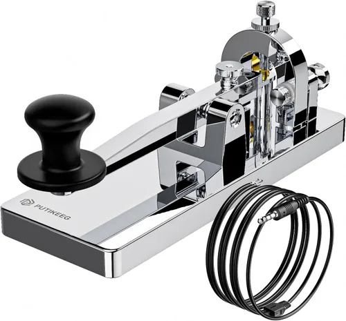 Vista 6 de Putikeeg CW Telegraph Key - Llave clásica de código morse de acero inoxidable resistente, radioaficionado de onda corta, oscilador de práctica