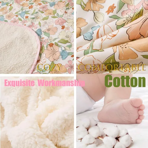 Vista 6 de Brandream Juego de ropa de cama de cuna para niñas, 3 piezas, diseño floral para guardería, con flores encantadoras, pétalos pintorales, hojas