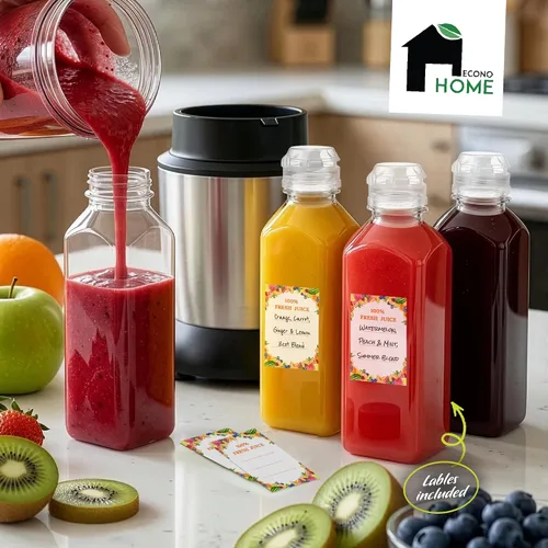 Vista 2 de EconoHome Paquete de 50 botellas cuadradas de jugo de 16 onzas, sin BPA
