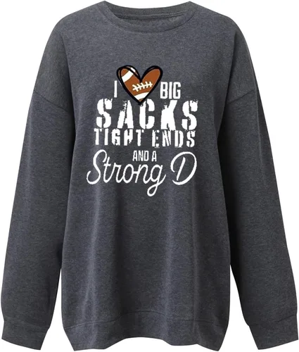 Vista 4 de OSFVNOXV Sudadera de gran tamaño para mujer, casual, lindo corazón, rugby, cuello redondo, sudadera con estampado de letras